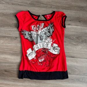 Y2K Zoey Beth Baby Girl Top Size L Retro‎ Punk Angel Wings Keyhole Goth Emo VTG